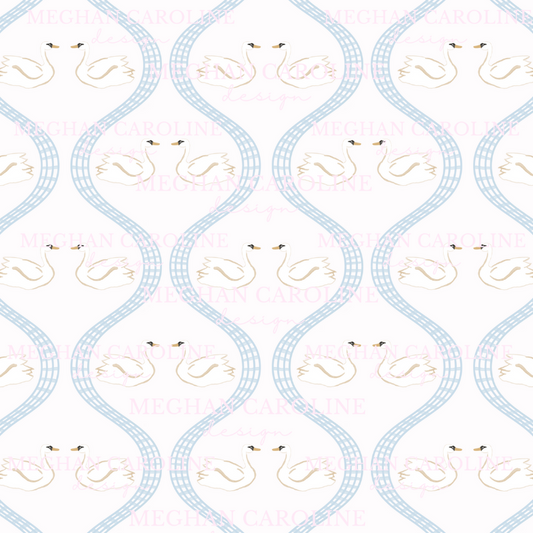 Swans - Blue Gingham - White