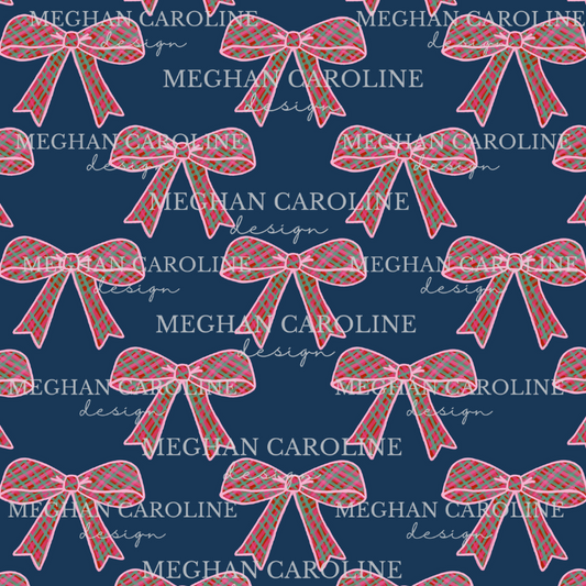 Red Gingham Bow - Navy