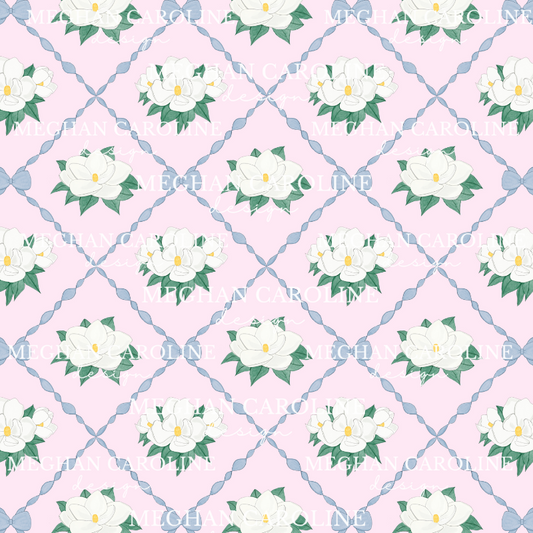 Magnolias with Blue Bows - Pink