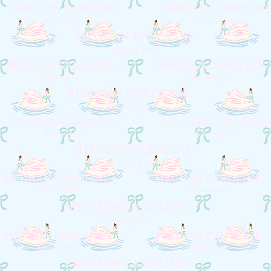 Pink Swans with Green Bows - Blue