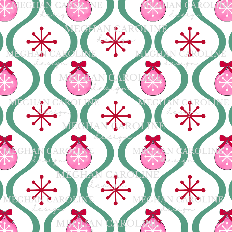 Pink Ornaments with Red Bows - White