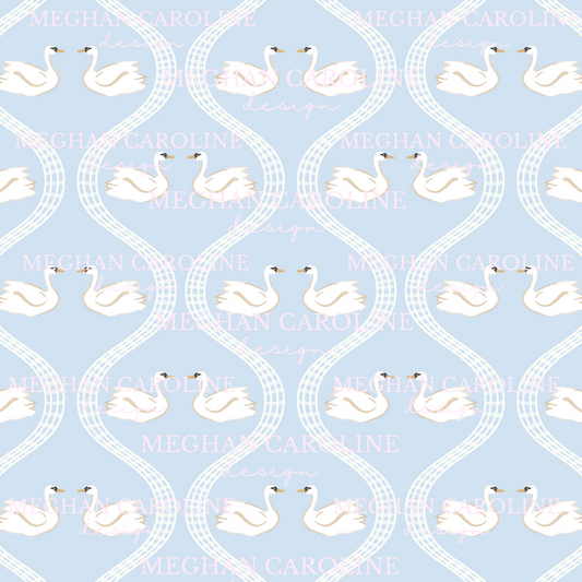 Swans - White Gingham - Blue