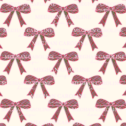 Red Gingham Bow - Beige