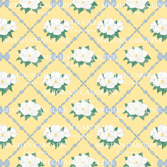 Magnolias with Blue Bows - Yellow