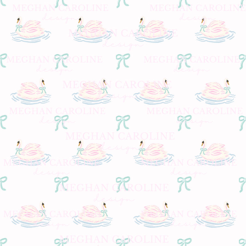 Pink Swans with Green Bows - Cream