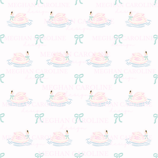Pink Swans with Green Bows - Cream