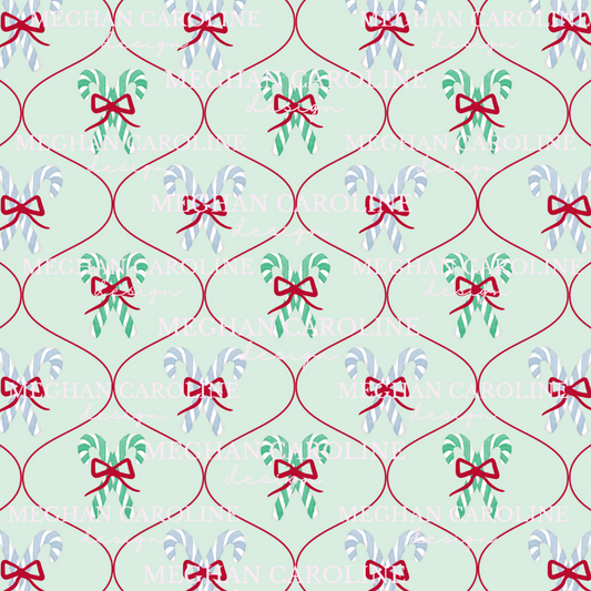 Candy Canes - Blue & Green with Red Bows - Green