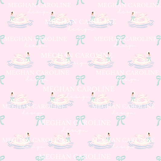 Pink Swans with Green Bows - Pink