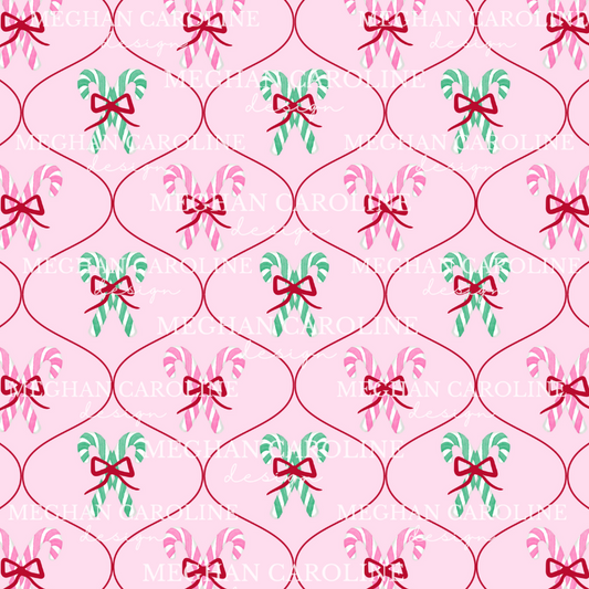 Candy Canes - Pink & Green with Red Bows - Pink
