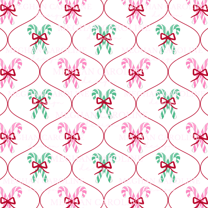 Candy Canes - Pink & Green with Red Bows