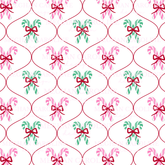 Candy Canes - Pink & Green with Red Bows
