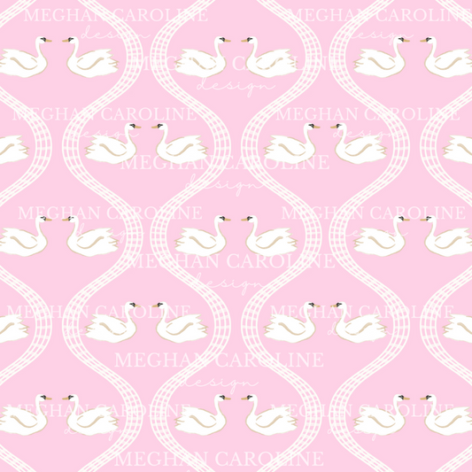 Swans - White Gingham - Pink