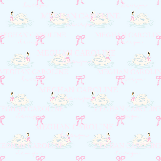 Blue Swans with Pink Bows - Blue