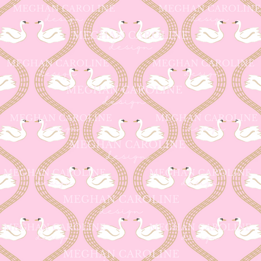 Swans - Gold Gingham - Pink