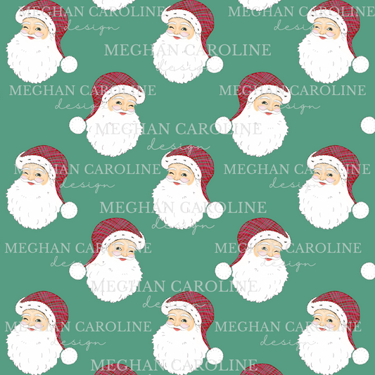 Santa with Red Gingham Hat - Green