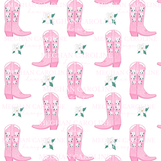 Cowgirl Boots with Magnolias - White