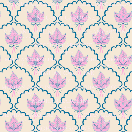 Palm Leaves - Pink & Navy - Beige