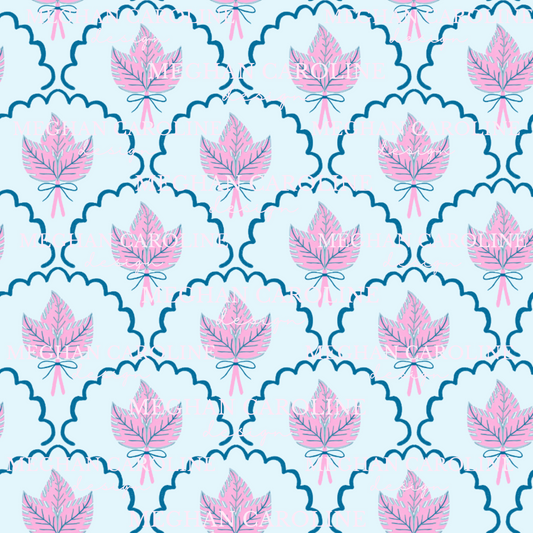Palm Leaves - Pink & Navy - Blue