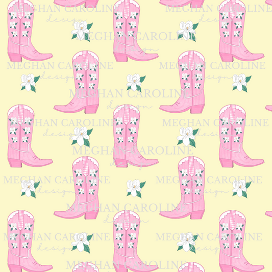 Cowgirl Boots with Magnolias - Yellow