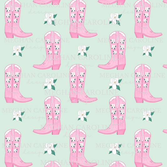 Cowgirl Boots with Magnolias - Green